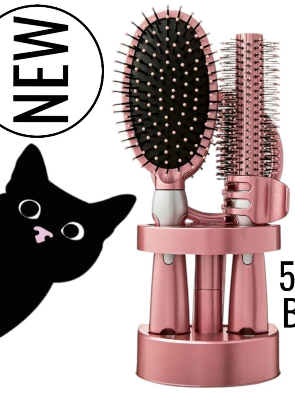 NEW 5-Piece Hairbrush Brush Set Hand Mirror Beauty Brushes Pink Easter Basket St
